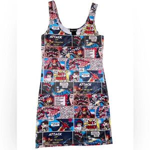 Wet Seal Bodycon Comic Panel Mini Dress Sleeveless Women’s Size Medium Y2K Retro
